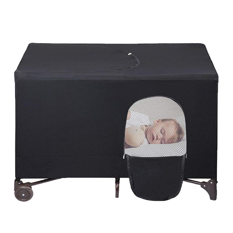 crayfomo Crib Blackout Cover for Pack N Play, Stretchy Blackout Tent, Breathable Portable Travel Crib Shades, Baby Crib Canopy Covers for Indoor & Outdoor (Black) - Image 1